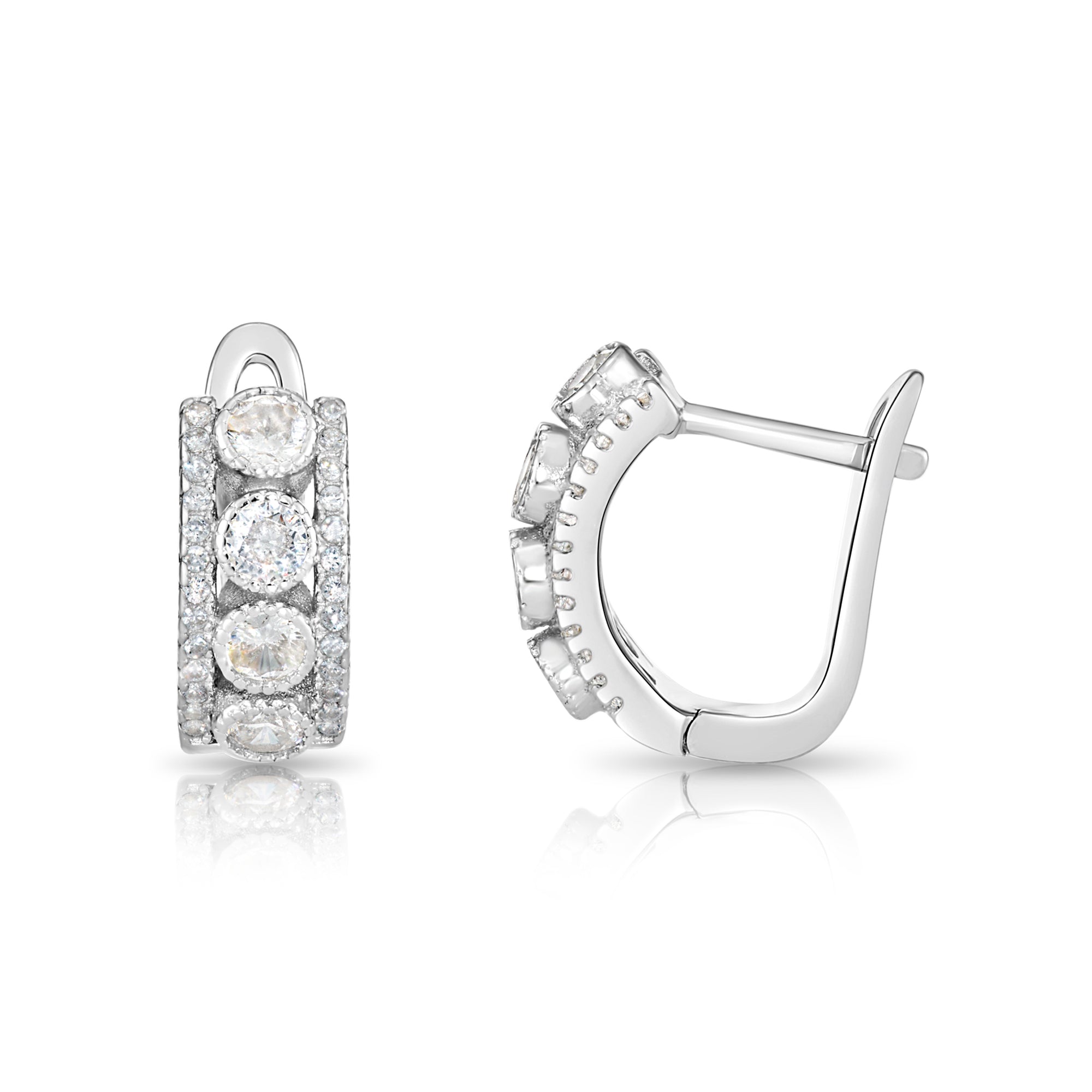 925 Sterling Silver CZ Huggie Hoop Earrings