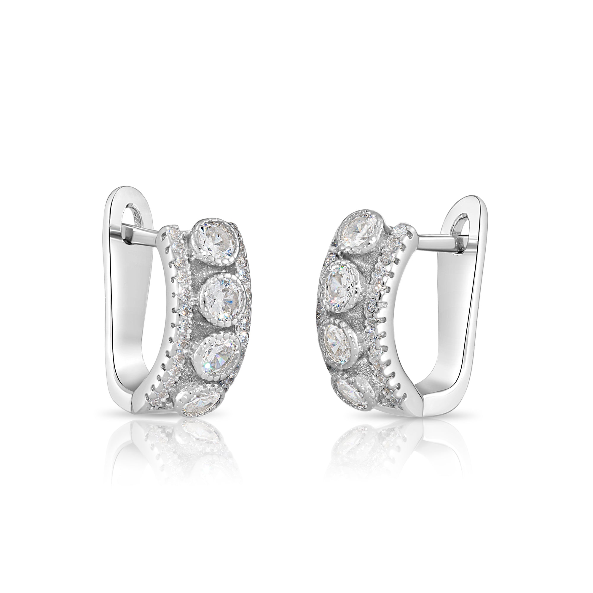 925 Sterling Silver CZ Huggie Hoop Earrings