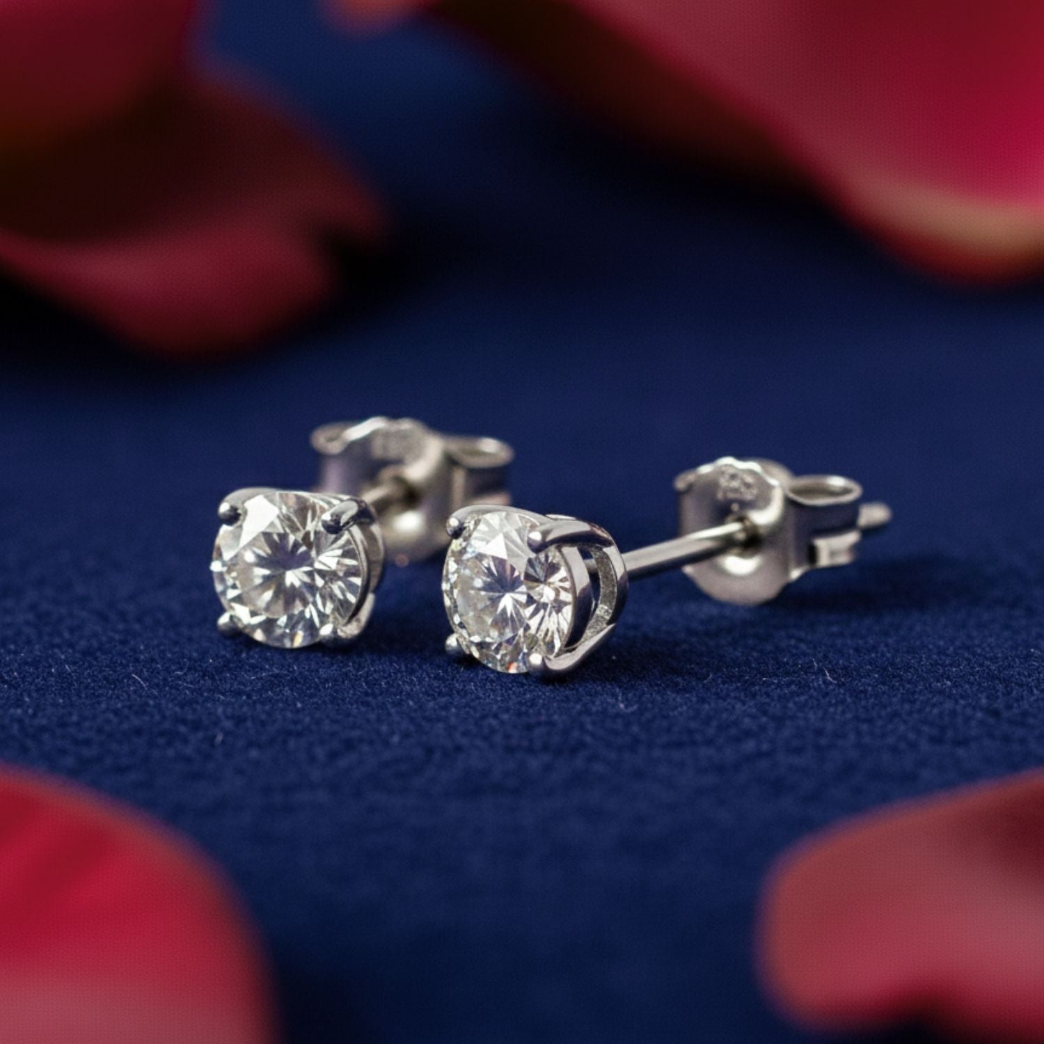 14K White Gold Lab Diamond Stud Earrings, CVD Brilliant Solitaire Round Diamond Studs, Pushback