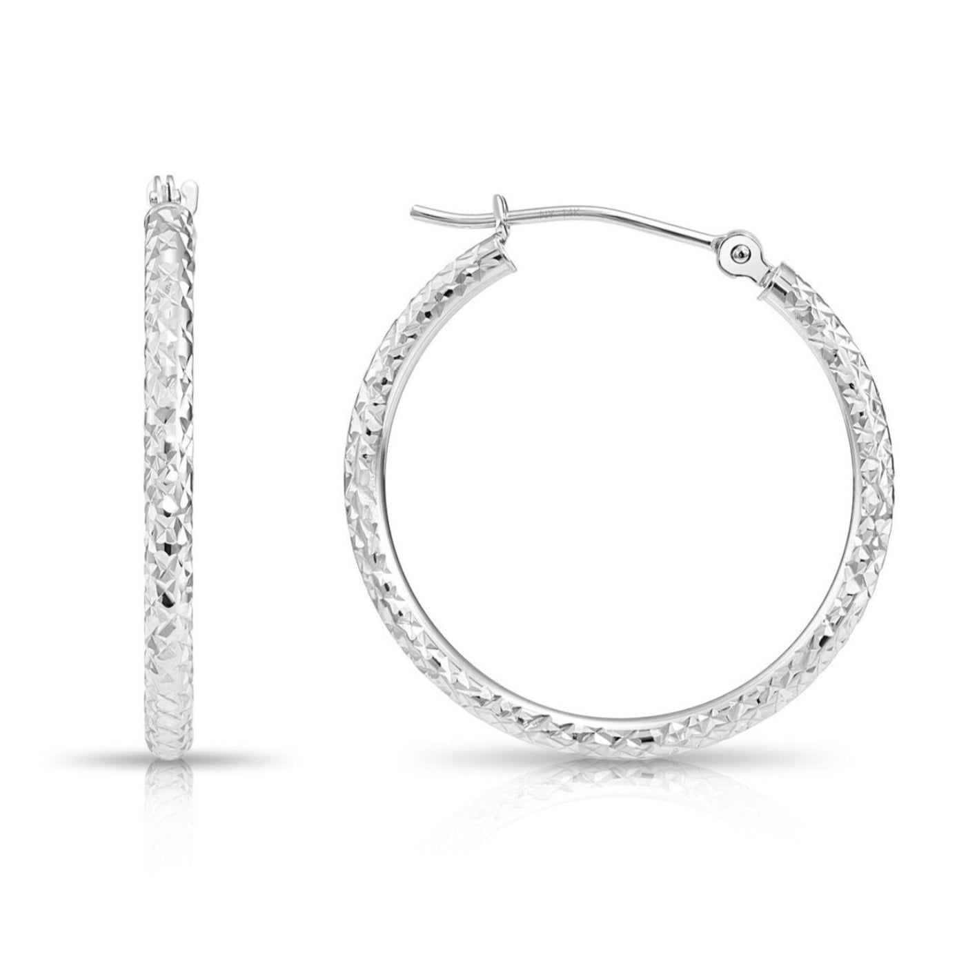 14K Gold Fancy Diamond-Cut Hoop Earrings, Available in Yellow or White Gold