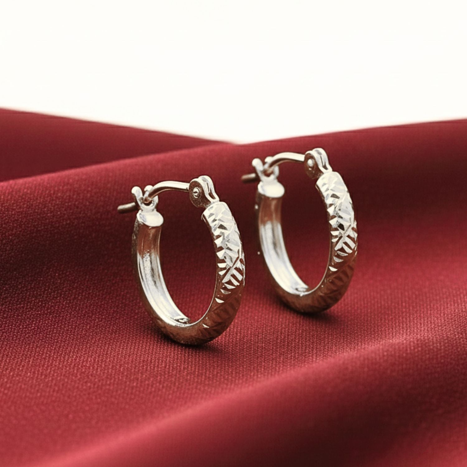 10K White Gold Tornado Diamond-Cut Hoop Earrings