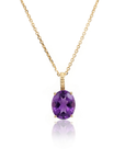 14K Yellow Gold Oval Purple Amethyst Pendant Necklace
