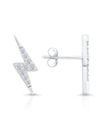 Sterling Silver Lightning Bolt CZ Stud Earrings, Pushback