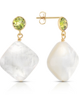 14K Gold Natural Peridot With Mother Of Pearl Drop Earrings