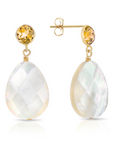 14K Gold Natural Citrine With Mother Of Pearl Drop Earrings