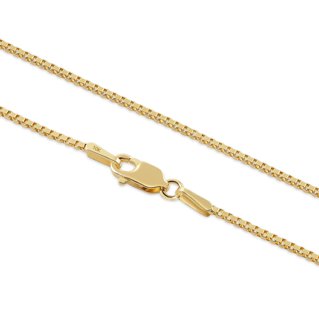 10K Solid Yellow Gold Box Chain Necklace, 1mm Thin