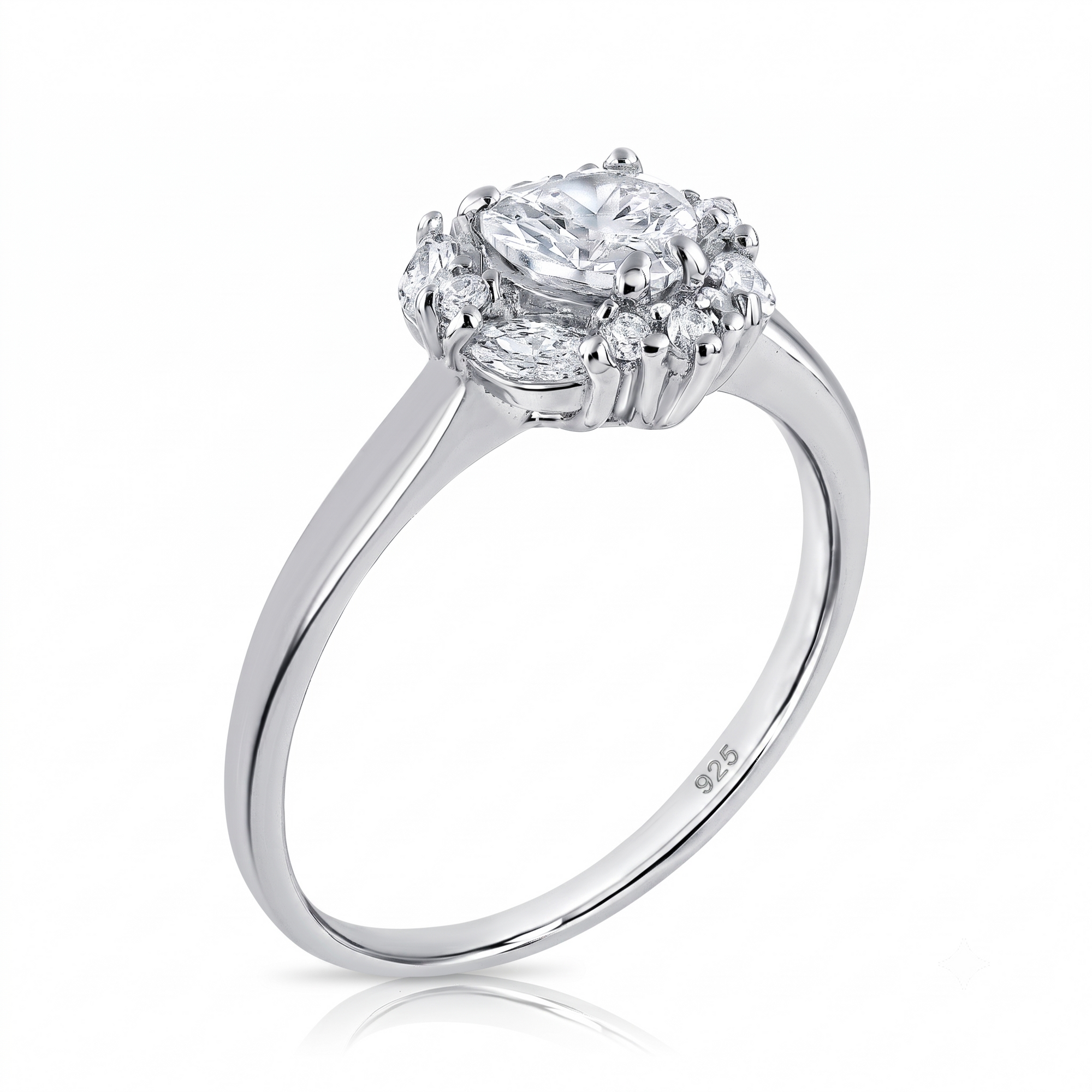 Sterling Silver Heart Shape Halo Engagement Ring