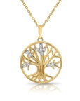 14K Yellow Gold Lab Diamond Tree Of Life Pendant Necklace, 0.10ctw