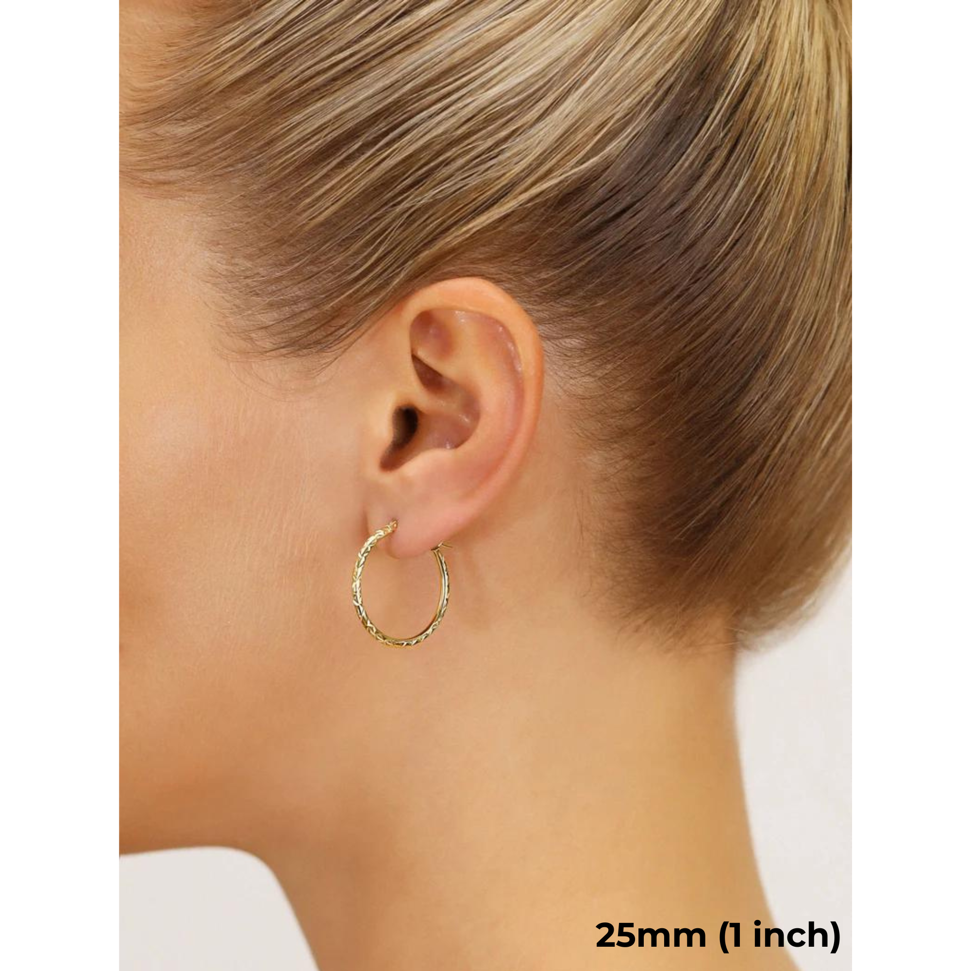 14K Gold Fancy Diamond-Cut Hoop Earrings, Available in Yellow or White Gold