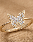 14K Yellow Gold Lab Diamond Butterfly Ring, 0.12ctw