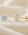 14K Gold Solitaire Cubic Zirconia Stud Earrings, Pushback