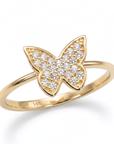14K Yellow Gold Lab Diamond Butterfly Ring, 0.12ctw