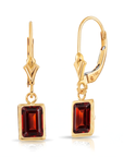 14K Gold Natural Red Garnet Emerald-Cut Gemstone Drop Earrings