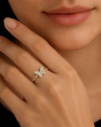 14K Yellow Gold Lab Diamond Butterfly Ring, 0.12ctw