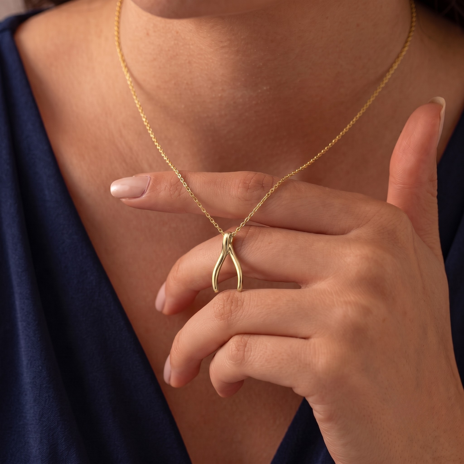 Sterling Silver Wishbone Pendant Necklace