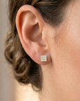 14k Gold Square CZ Stud Earrings, Screwback