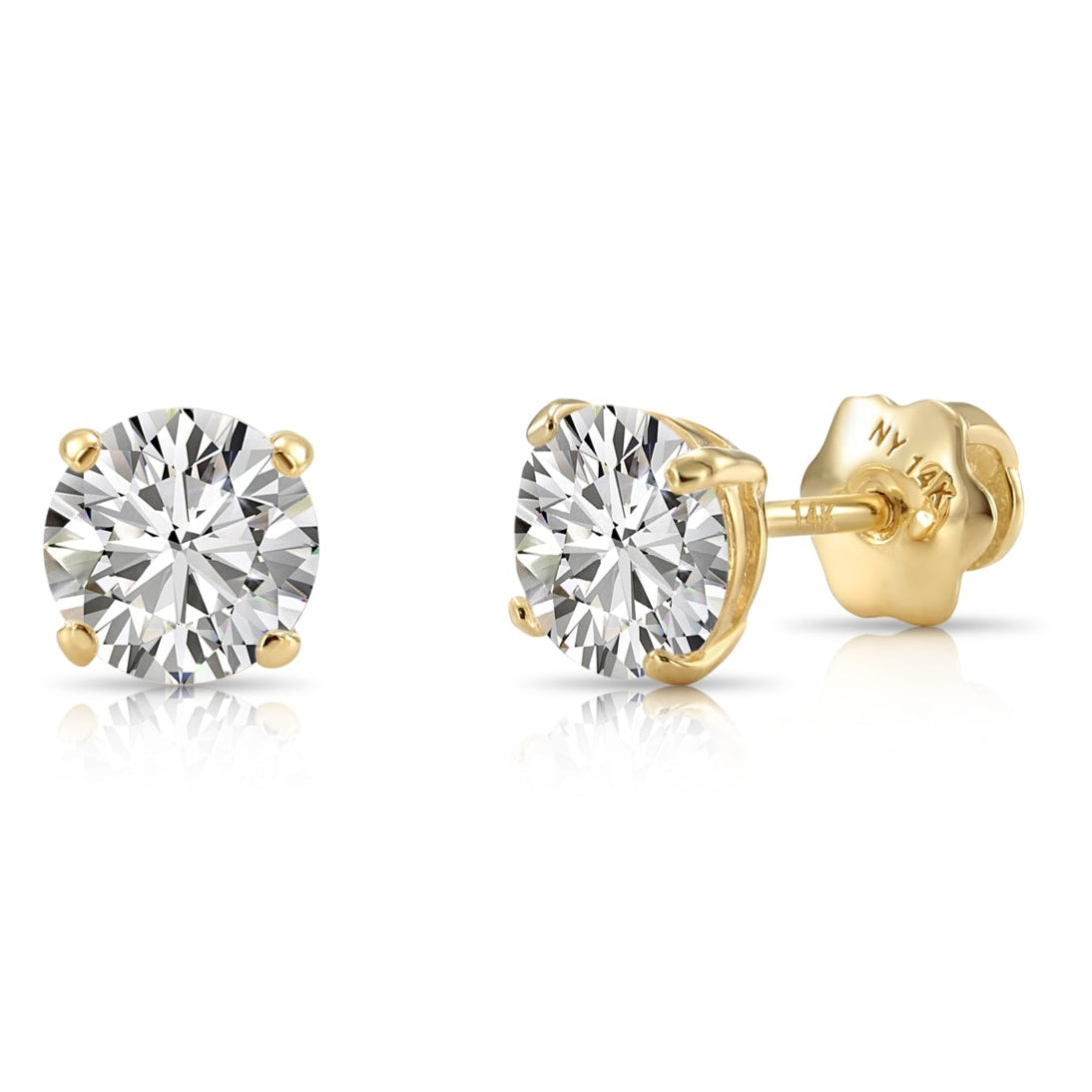14K Yellow Gold Classic Solitaire Simulated Diamond Studs, Screwback