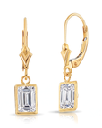 14K Gold Natural White Topaz Emerald-Cut Gemstone Drop Earrings