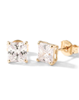 14k Yellow Gold Square Zirconia Stud Earrings, Pushback