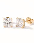 14k Yellow Gold Square Zirconia Stud Earrings with Butterfly Pushbacks, Unisex
