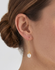 14K Yellow Gold Pearl Drop Dangle Earrings
