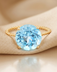 14K Yellow Gold Brilliant-Cut Round Sky Blue Topaz Gemstone Ring