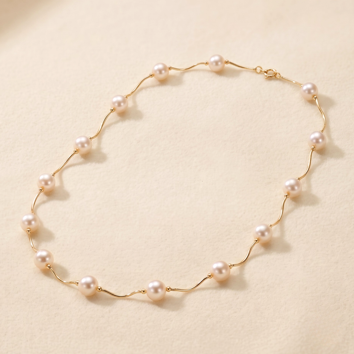 14K Gold Freshwater Pearl Station Necklace
