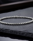 Sterling Silver Diamond-Cut "Tiger" Bead Stretch Bracelet, Gunmetal Finish