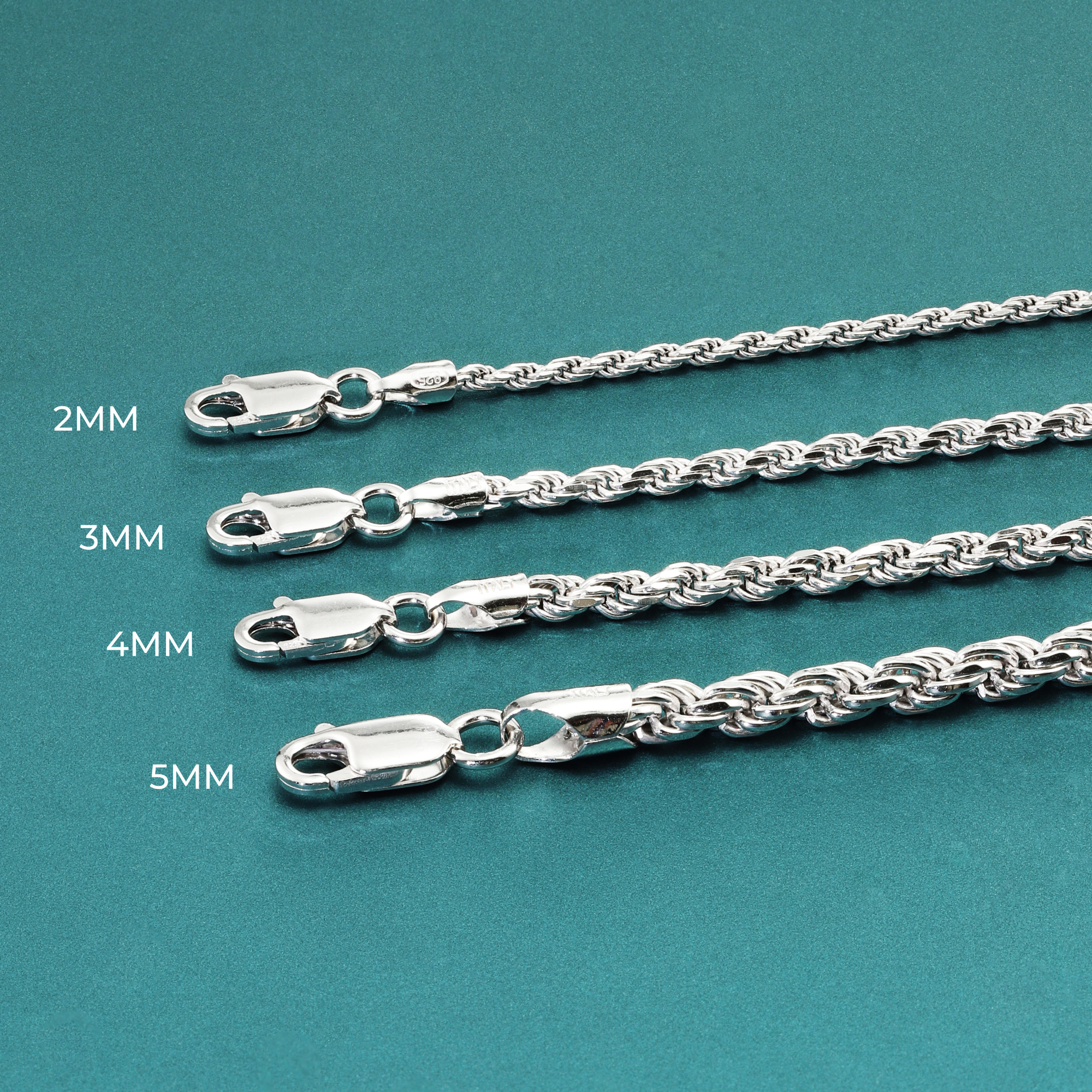 Solid Sterling Silver Rope Chain Bracelet