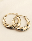 10K Yellow Gold Twisted Dotted Hoop Earrings