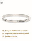 Sterling Silver "I Love You" Slip-on Bangle Bracelet, 7.5''