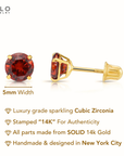 14K Yellow Gold Birthstone Stud Earrings, Screw-back, 5mm
