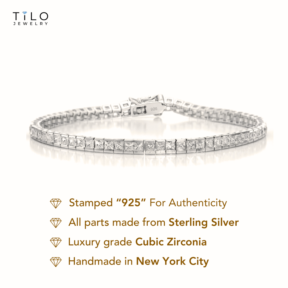 Sterling Silver Princess-Cut Tennis Bracelet