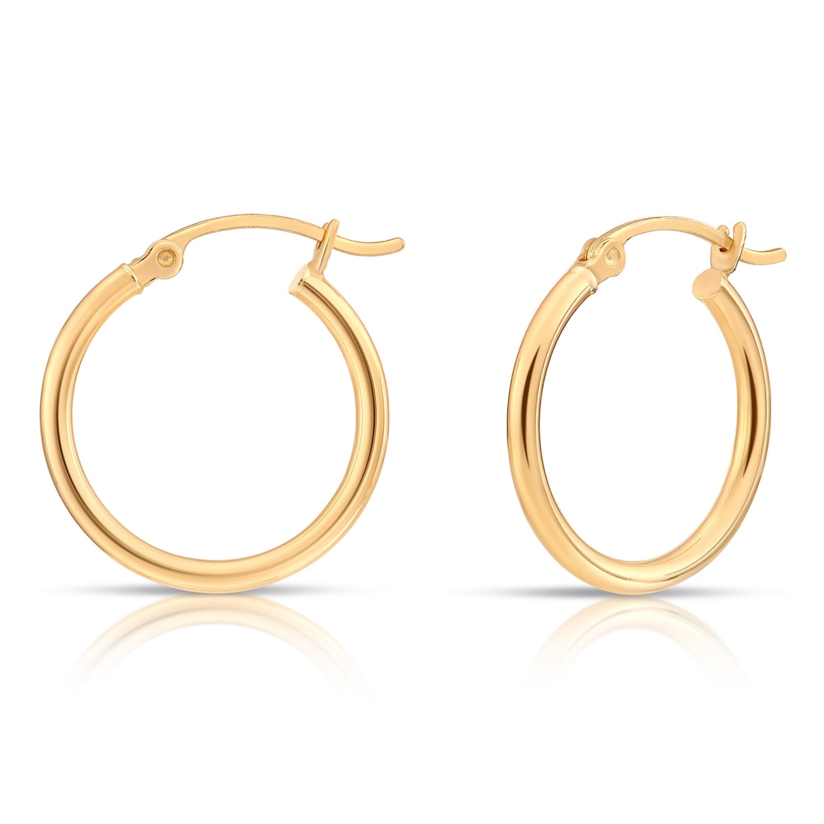 14K Yellow Gold Chunky Hoop Earrings, Flat Bar Post, 2.5mm