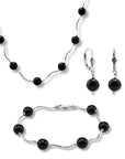 Unique Onyx Stone Set, 18 inch Necklace 7.5 inch Bracelet and Earrings in Sterling Silver