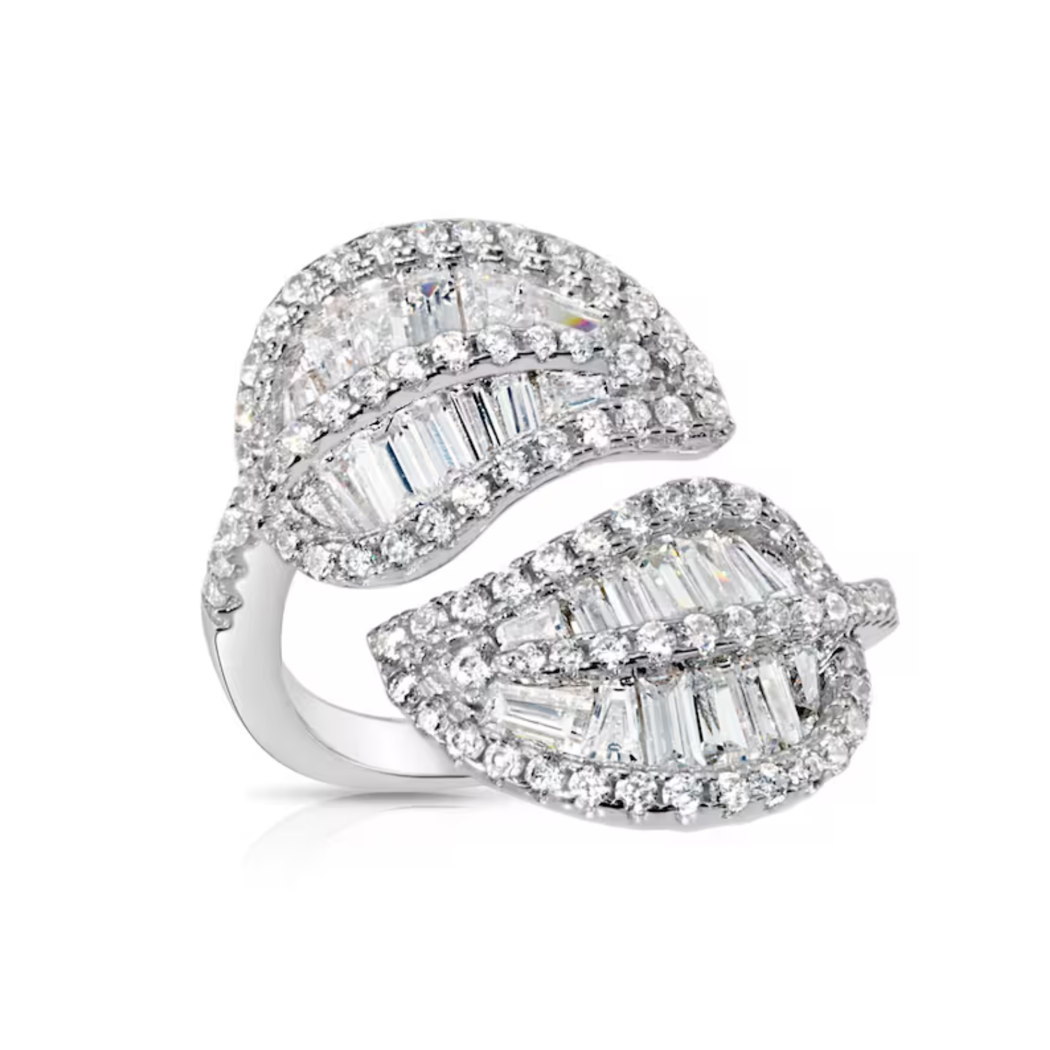 Sterling Silver Cubic Zirconia Leaf Statement Ring