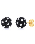 14K Yellow Gold Round Black & White Crystal Ball Stud Earrings, Pushback