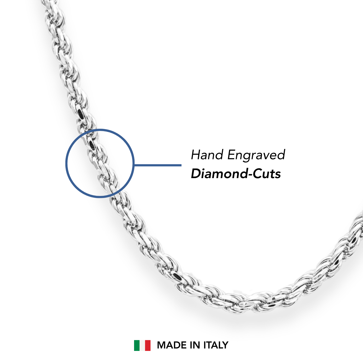 Italian Rope Chains with Strong Lobster Lock in Sterling Silver