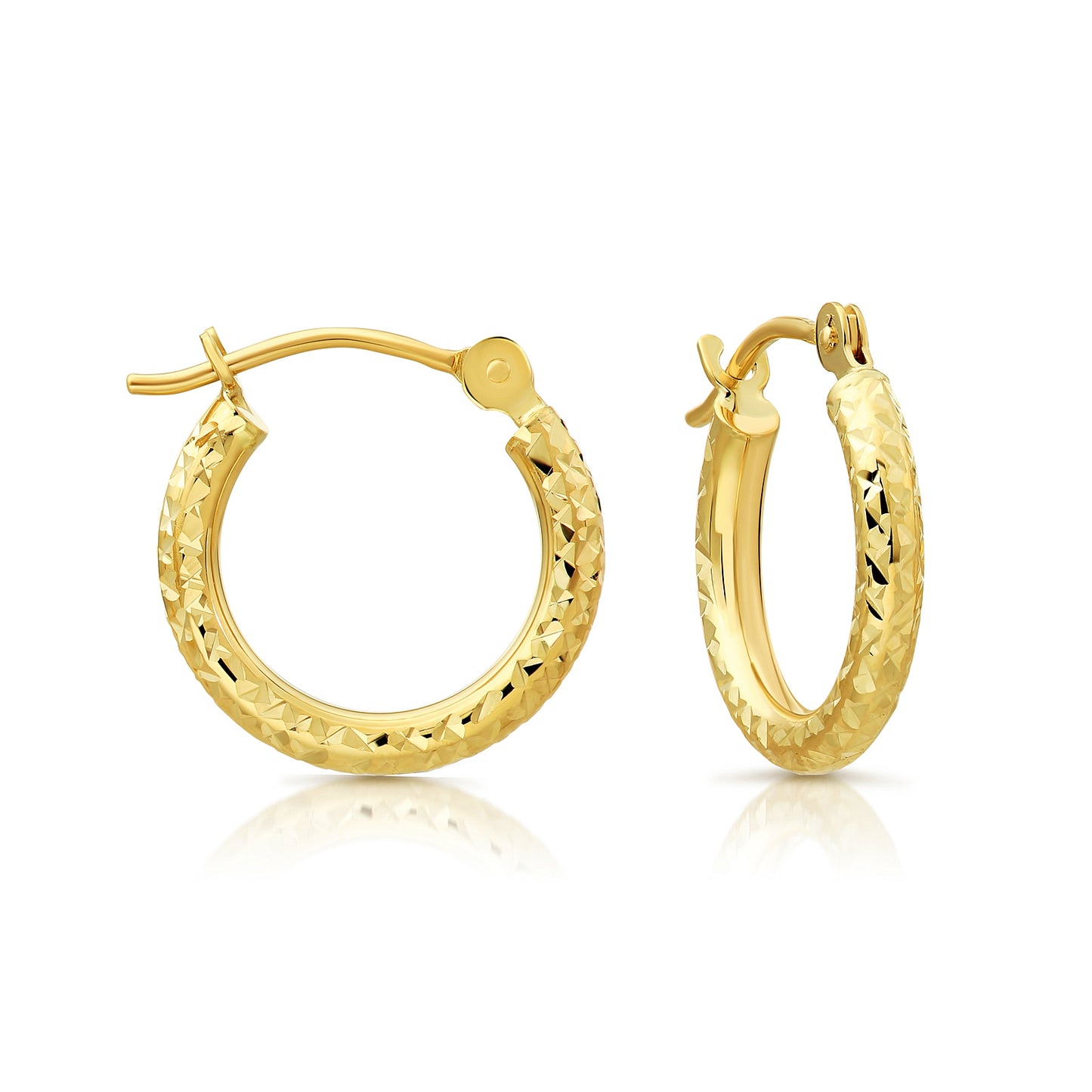 14K Yellow Gold & White Gold Fancy Diamond-Cut Hoop Earrings, Small and Large Gold Hoops, Made by TILO Jewelry