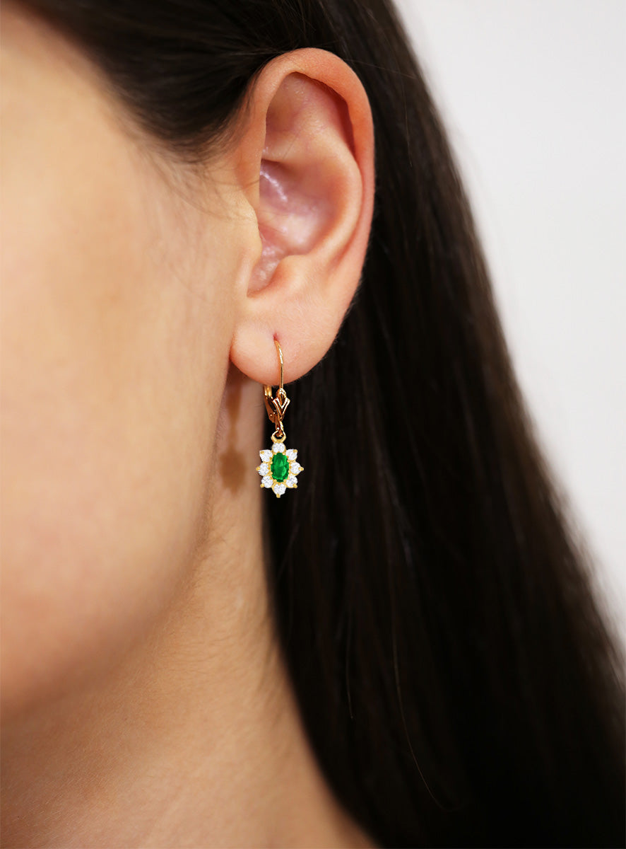 14k Yellow Gold Zirconia Birthstone Flower Earrings, Classy and Elegant Earrings, Available in 12 Colors