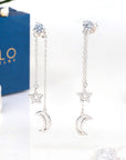 CZ Star and Moon Dangle Earrings in Sterling Silver