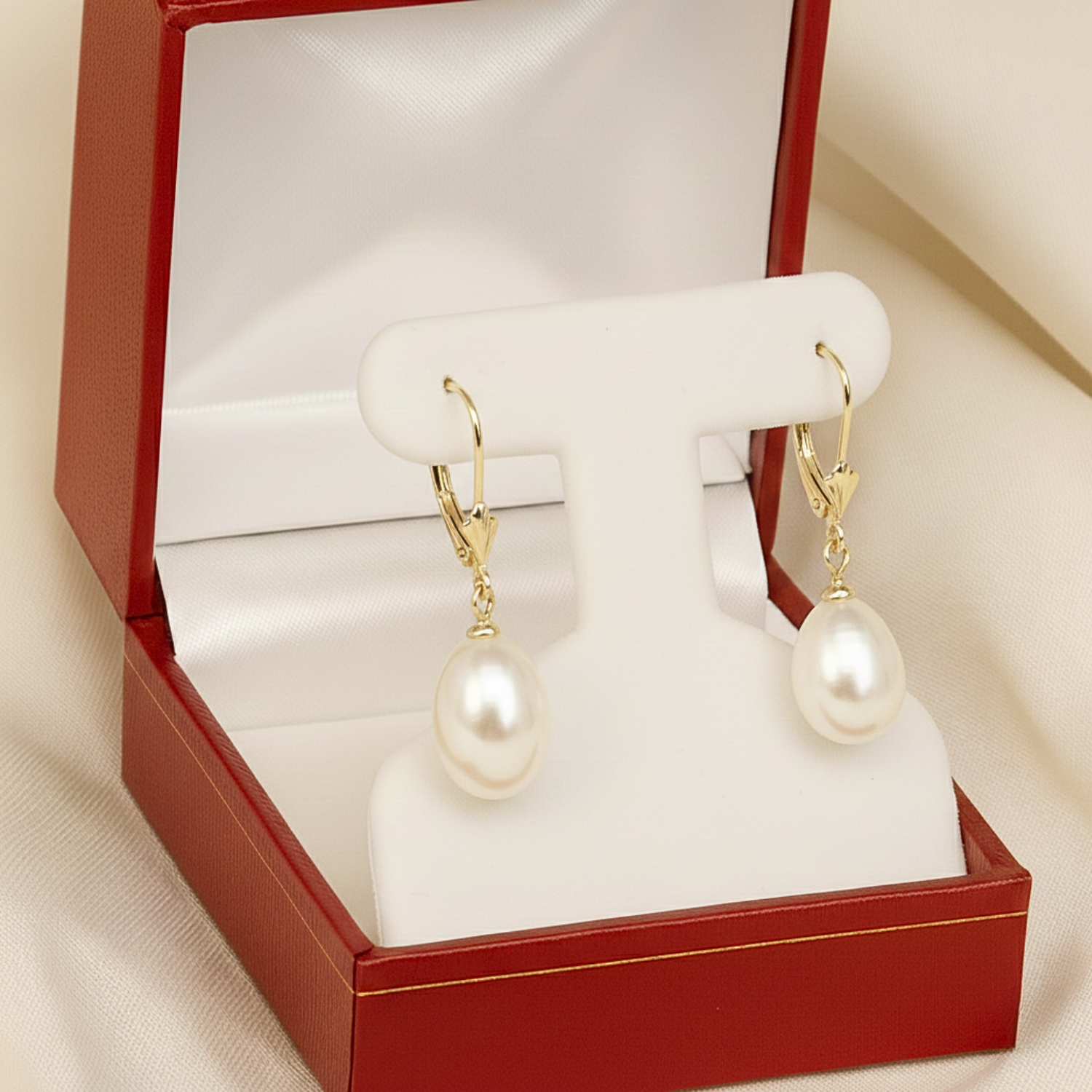14K Gold Freshwater Pearl Drop Dangle Leverback Earrings