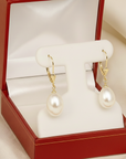 14K Gold Freshwater Pearl Drop Dangle Leverback Earrings