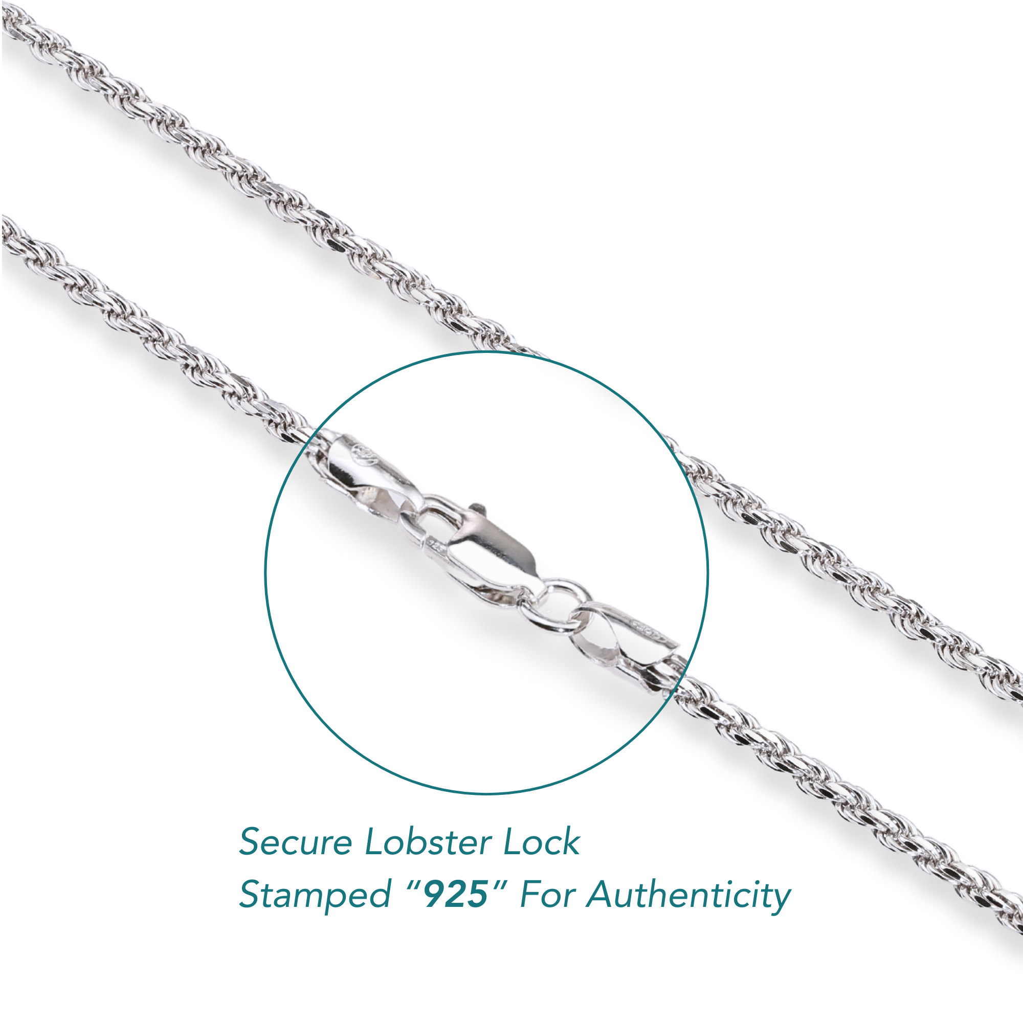 Solid Sterling Silver Rope Chain Bracelet