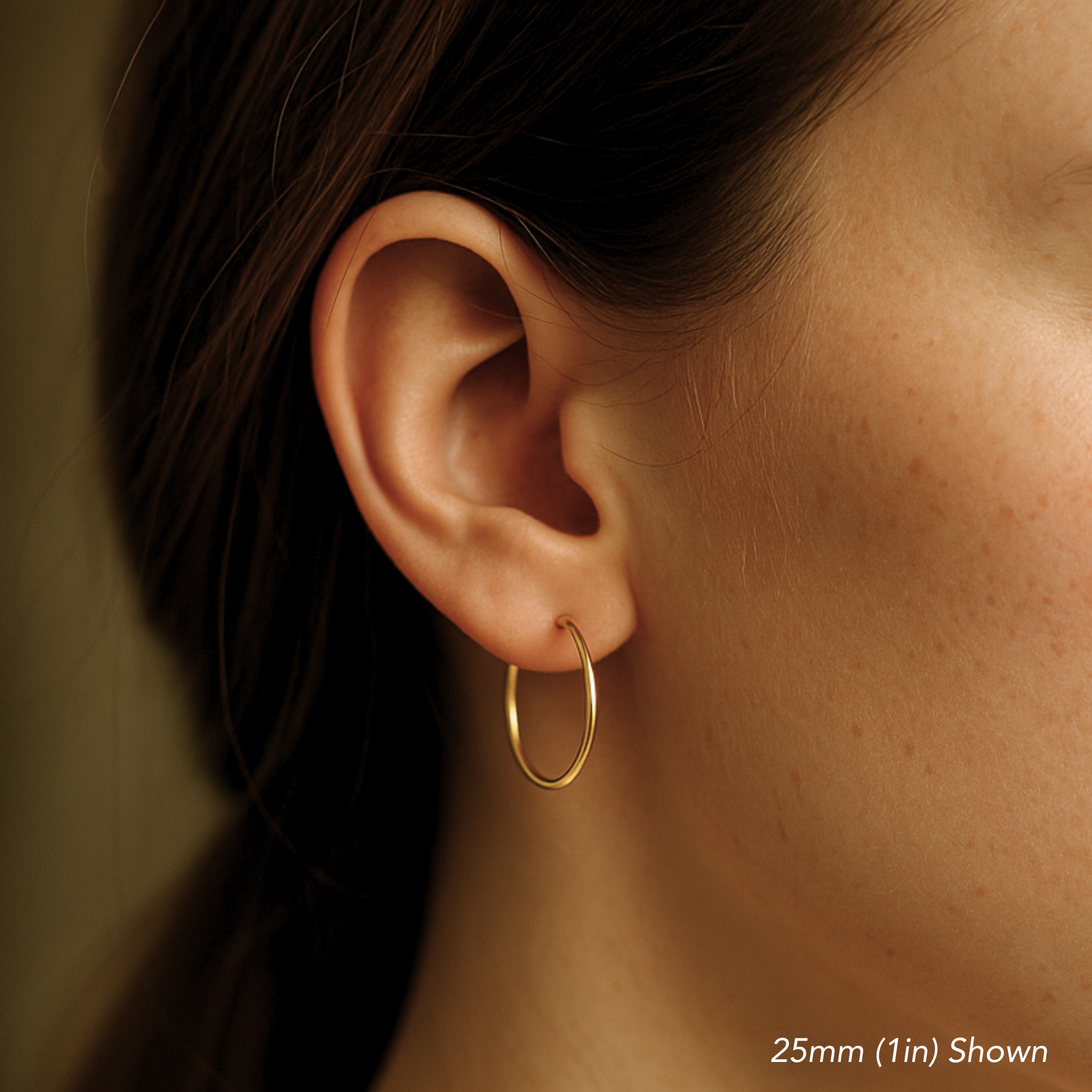 14K Yellow Gold Thin Plain Hoop Earrings, 1mm