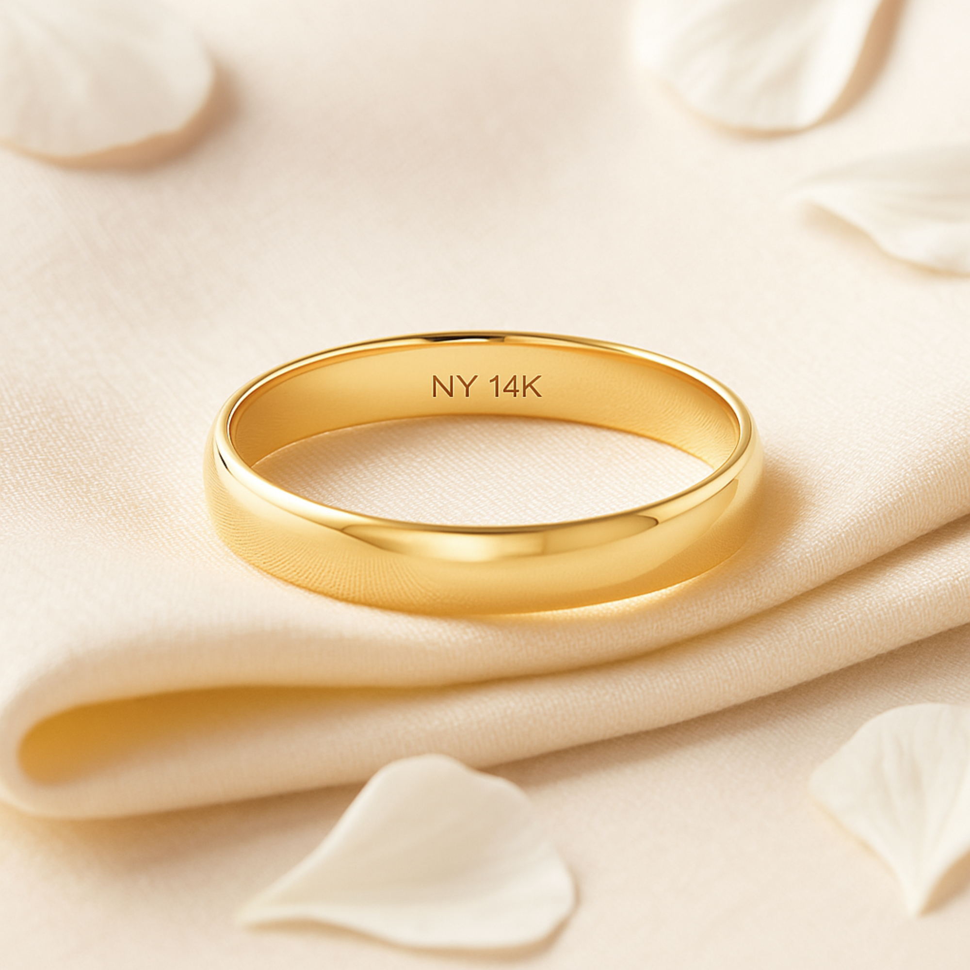 14K Yellow Gold Classic Wedding Band Ring, 3mm Thin