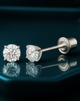 14K White Gold Lab Diamond Stud Earrings, CVD Brilliant Solitaire Round Diamond Studs, Screwback