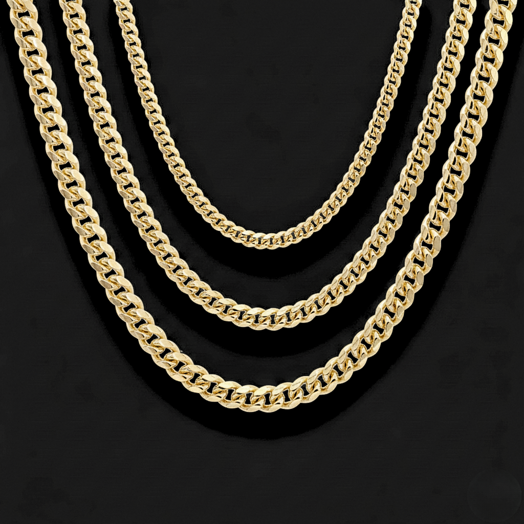 14k Gold Plated Miami Cuban Sterling Silver Chains, With Lobster Lock ...