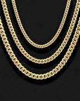 14k Gold Plated Miami Cuban Sterling Silver Chains, With Lobster Lock