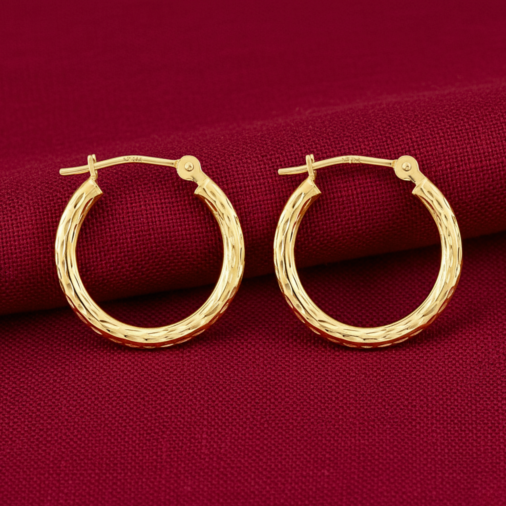 14k Yellow Gold All Around Diamond-Cut Hoop Earrings